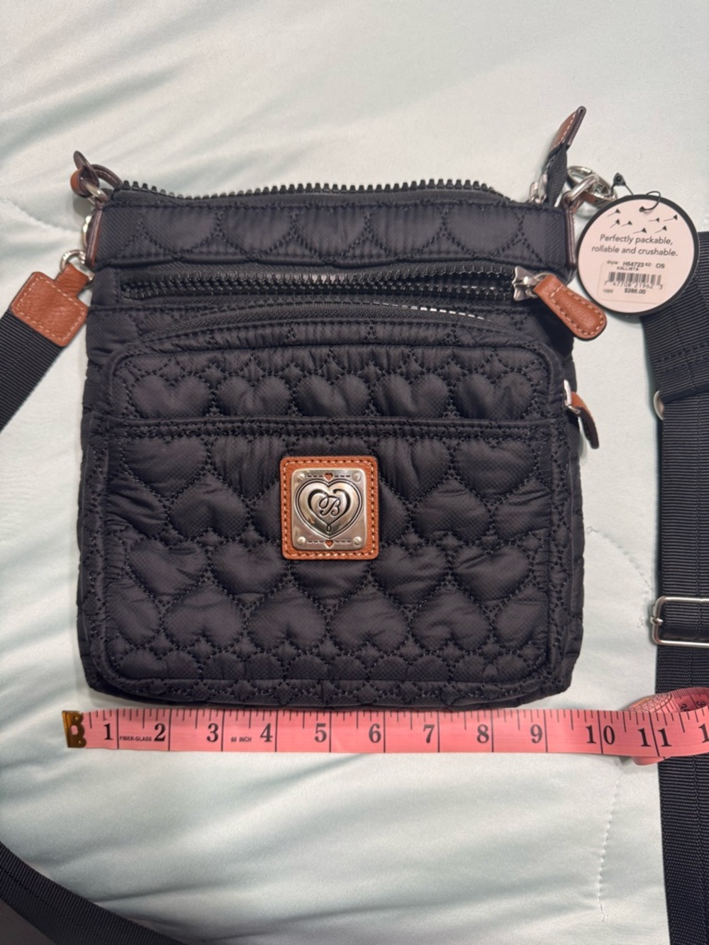 Brighton Black Quilted Heart Crossbody with Tan Trim